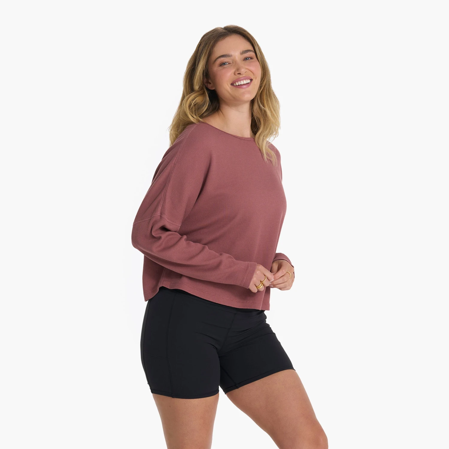 Slouchy Waffle Crew | Rosewood - Image 4