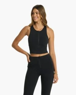 Granite Heathered Zip Tank | Black Heather